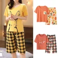 thumbnail image 2 of Conjuntos de pijama de verano para mujer, ropa de dormir con estampado de dibujos animados, manga corta y pantalones, traje de 2 piezas, ropa de estar por casa informal, ropa de casa para mujer, 2 of 5