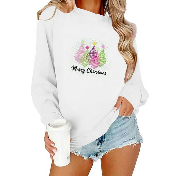 Craaazy Women's Christmas Shirt Long Sleeve Merry Christmas Sweatshirts Casual Pullover Tops Gifts
