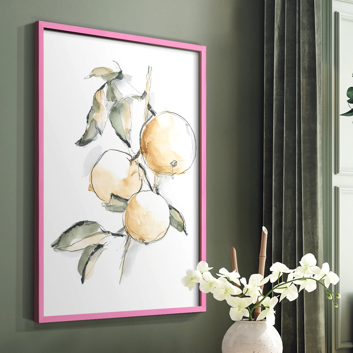 Watercolor Fruit Contour II Framed Print in Pink Solid Wood 11 x 14 Framed Print