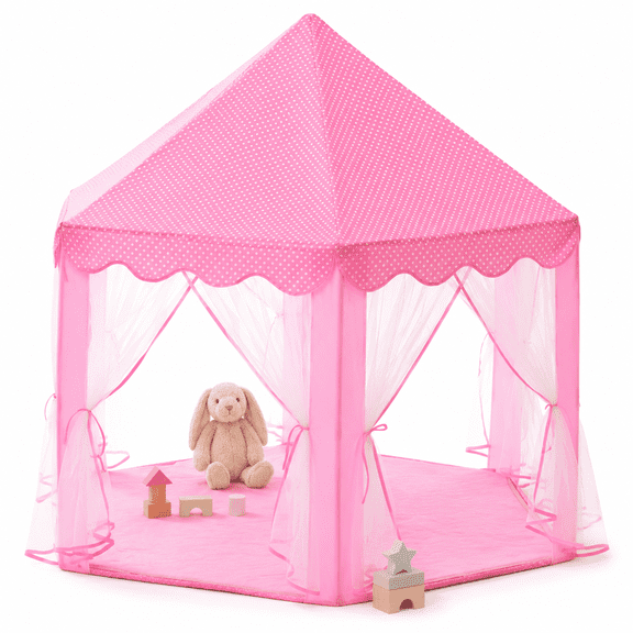 SweHouse Princess Castle Play Tent for Toddlers Girls Hexagon Playhouse Indoor Polyester Toys (Pink)