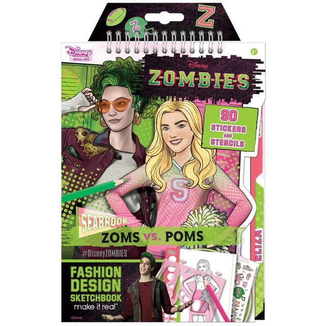 Make It Real - Disney Zombies Fashion Design Sketchbook. Libro para colorear de diseño de moda inspirado en Disney para niñas. Incluye páginas de bocetos de Addison y Bree, plantillas, pegatinas y guí