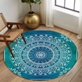 thumbnail image 3 of Teal Blue Boho Round Area Rug 6 FT, Non Slip Bedroom Rugs, Retro White Rustic Flower Ethnic Pattern Washable Soft Circular Carpet Non-Shedding Floor Mat for Kitchen Dining Room Home Office Kids Room, 3 of 8