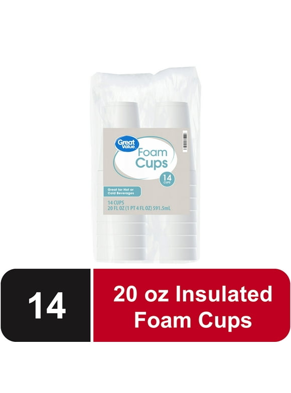 Great Value Disposable Foam Cups, 20oz, 14 Count