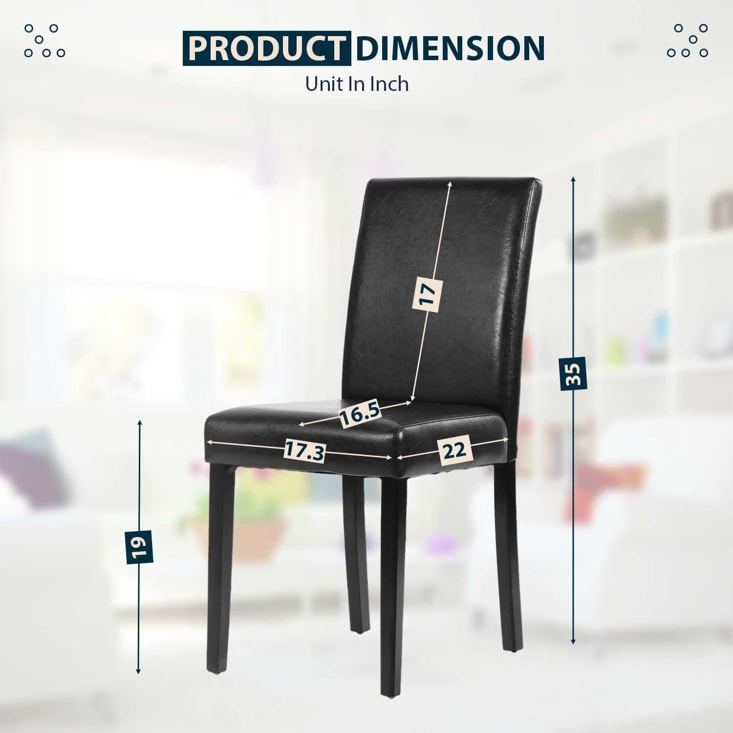 Dining Chairs Set of 4 - PU Leather Upholstered Modern Parsons Chairs with Solid Wood Legs, Sturdy & Durable Curved Backrest for Kitchen, Living Room, Restaurant, Black