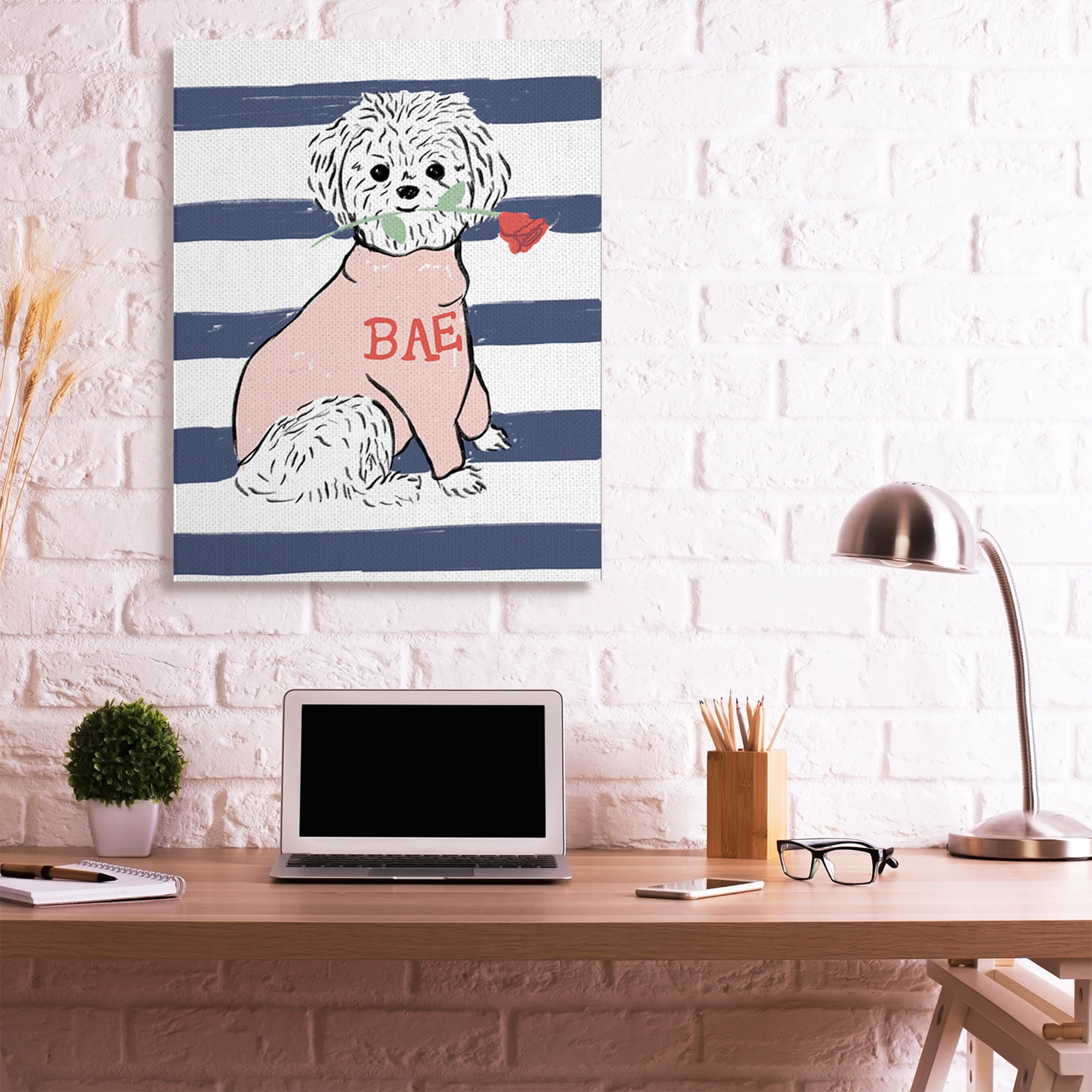 Stupell Industries Romantic Bichon Puppy Pink Bae Sweater Canvas Wall Art by Daphne Polselli