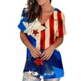 thumbnail image 2 of BRGZLK Women's Independence Day Plus Size Tops Classic American Flag Print Tees Loose V Neck Short Sleeve Blouse T-Shirt Dark Blue M, 2 of 5