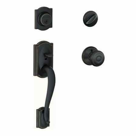SCHLAGE Camelot Single Cylinder Handleset and Georgian Knob, Aged Bronze F60 CAM 716 GEO