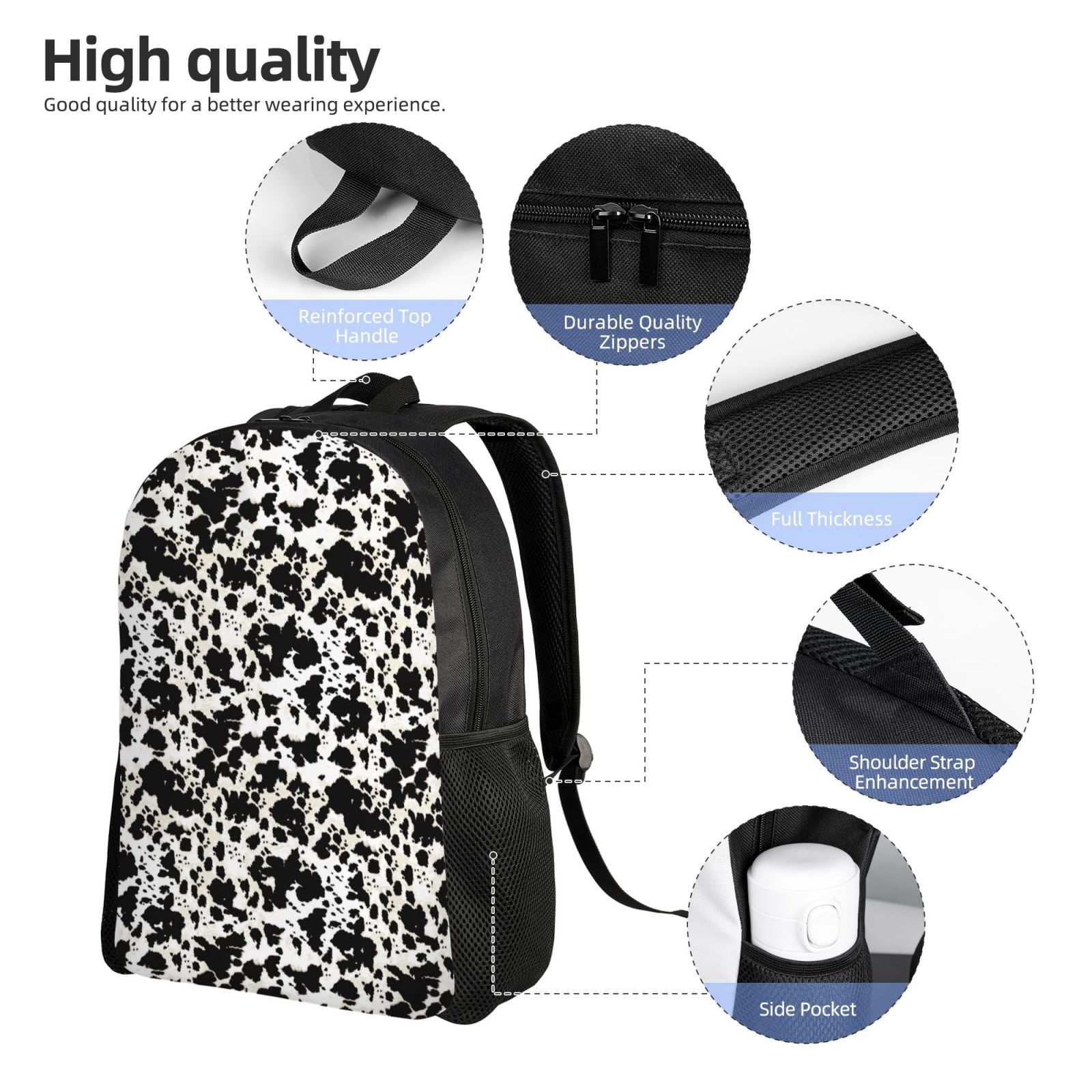 Horeoi Cow Skin 1 Print Waterproof 600D Oxford Laptop Backpack for School Travel Work - Lightweight Durable Bag with Adjustable Straps