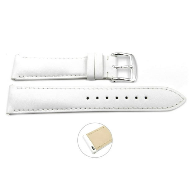 Quick Release 18mm White Leather Smooth Watch Band Interchangeable