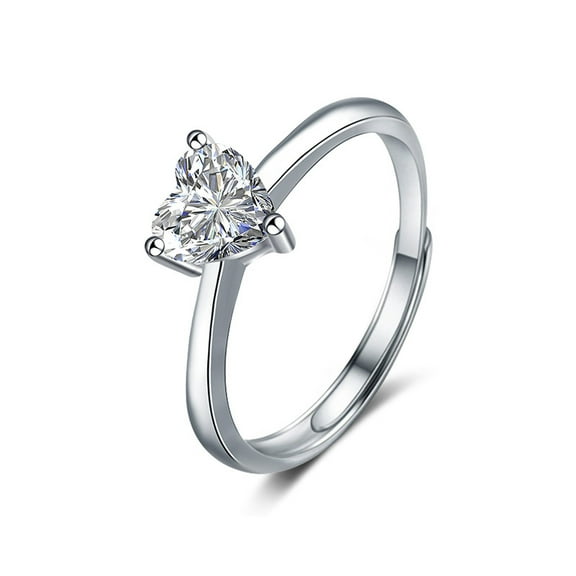Whudwhu Adjustable Heart Moissanite Ring in Silver for Women - Diamond Rings for Women