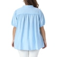 thumbnail image 3 of Agnes Orinda Women's Plus Size Easter Tops Button Down Shirt Puff Sleeve Stand Collar Dressy Casual Summer Blouses 1X Light Blue, 3 of 6