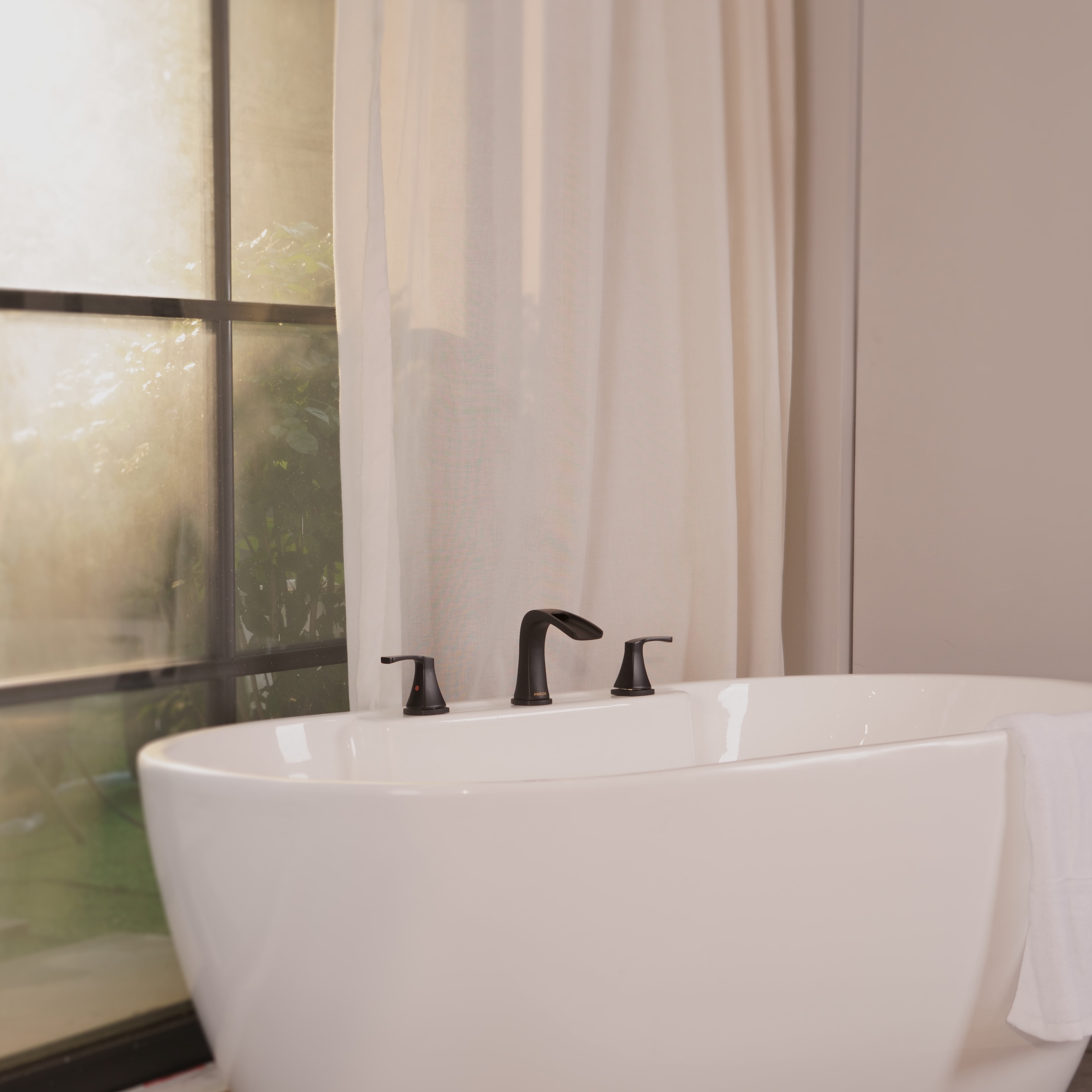 PARLOS Matte Black 2-Handle Widespread Waterfall Roman Bathtub with Hot & Cold Supply Lines