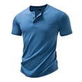 thumbnail image 6 of Men's Casual Button Down Shirt Cotton | Regular Fit Short Sleeve Blouse | Round Neck Button Closure | Breathable & Soft | Daily Wear Office Vacation | Classic Essential | Zenithor,Blue S, 6 of 9