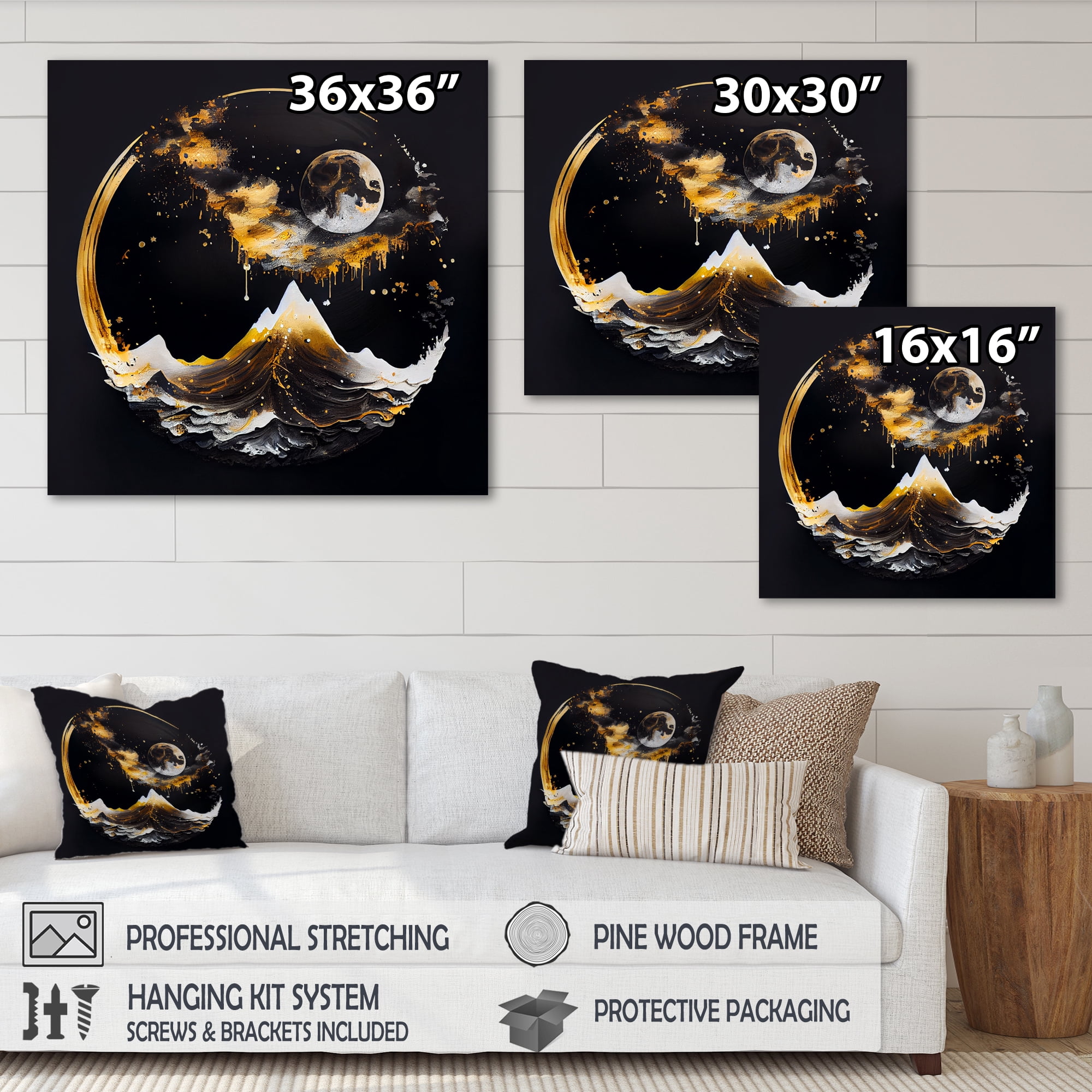 Designart Black And Gold Mountain Landscape IV Canvas Wall Art