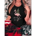 thumbnail image 1 of Camiseta deportiva informal y moderna para mujer, con estampado de flamencos y árbol de Navidad, cuello redondo y manga corta, cómoda para vacaciones de verano. Camiseta deportiva de ocio., 1 of 8