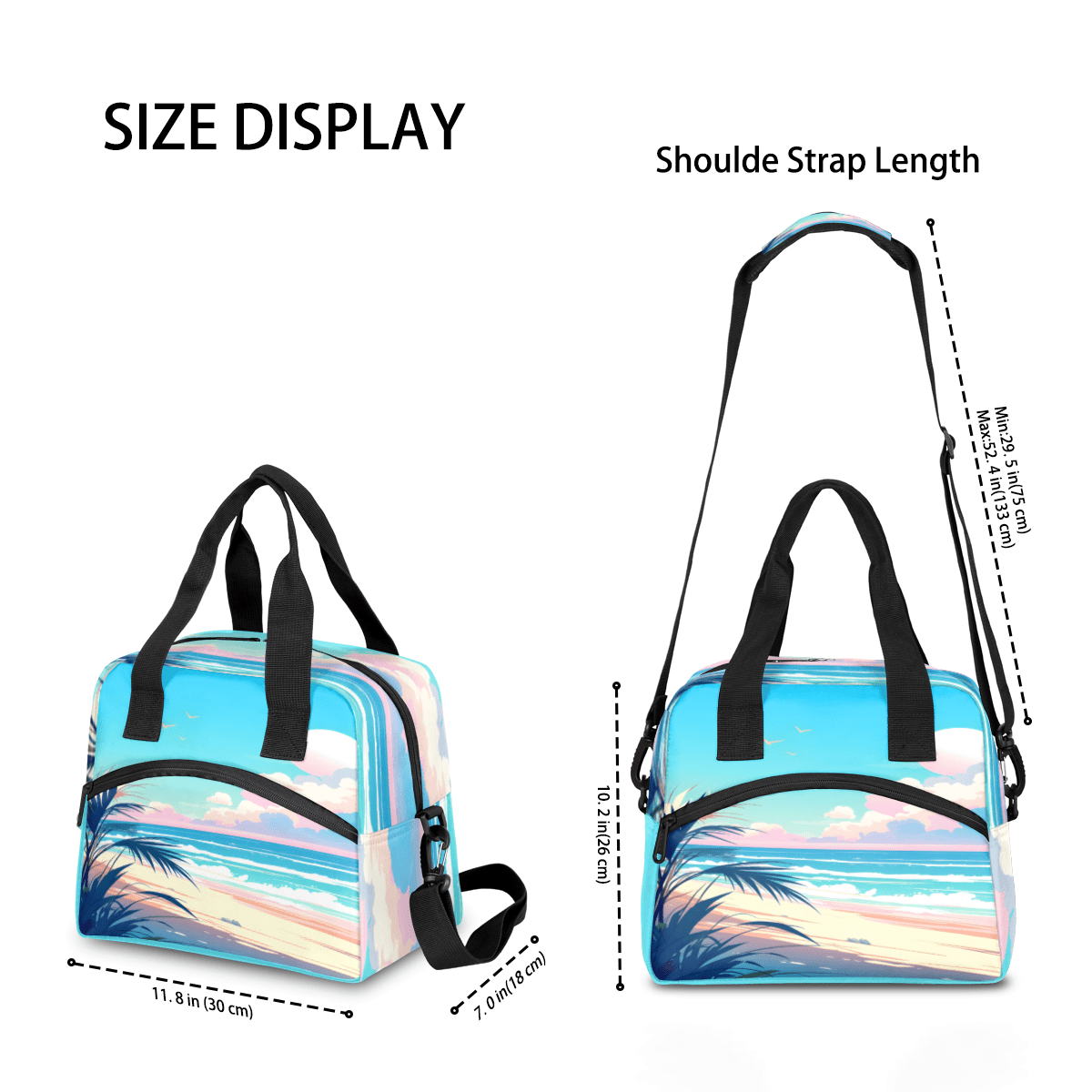 Herdesigns Tropical Beach Insulated Lunch Bag for Women Men Adults Large Reusable Lunch Box Summer Seaside Leakproof Cooler Tote Bags with Adjustable Shoulder Strap