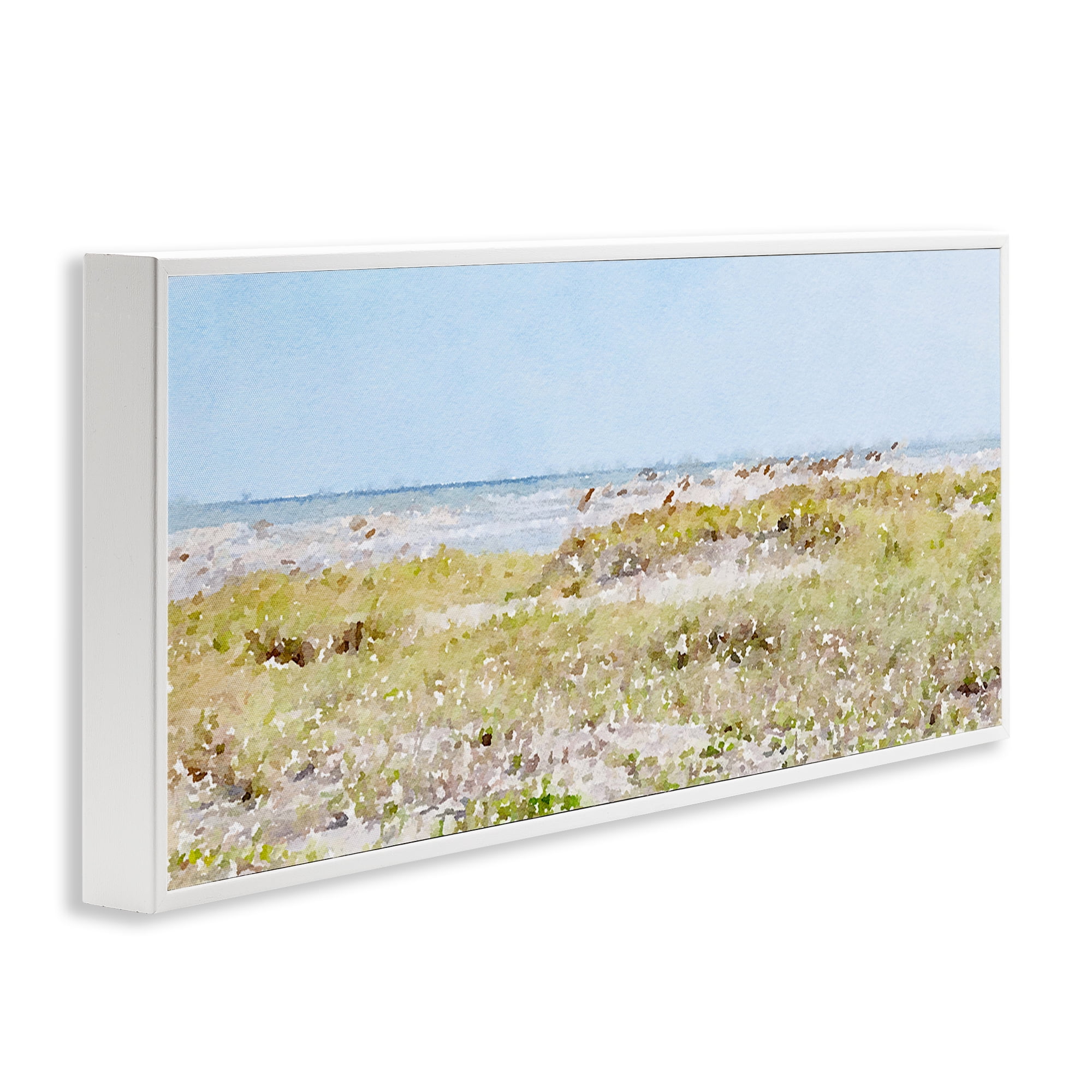 Stupell Industries Eastern Beach Grass Landscape Painting White Framed Art Print Wall Art, 30 x 13