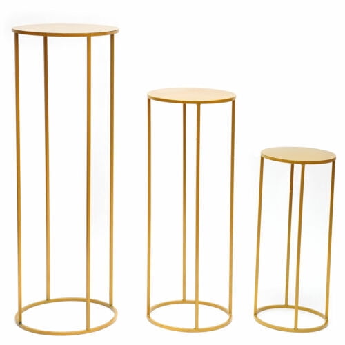 3PCS Cylinder Pedestal Stands for Parties, Gold Metal Plant Round Cylinder Stands for Party Flowers for Vases Birthday Party Backdrop Decorations