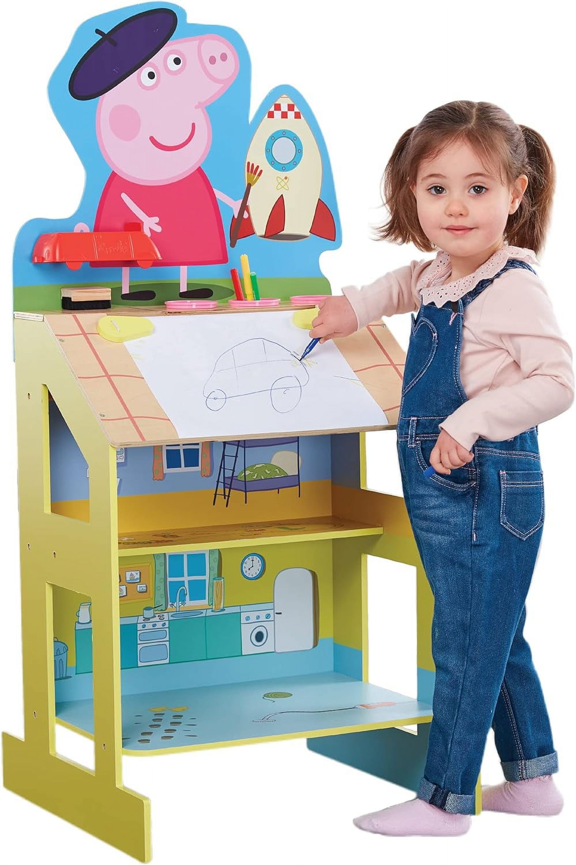 Peppa Pig 42" Tall Wooden Play Easel Chalkboard Fun Drawing 2-Story Peppa House