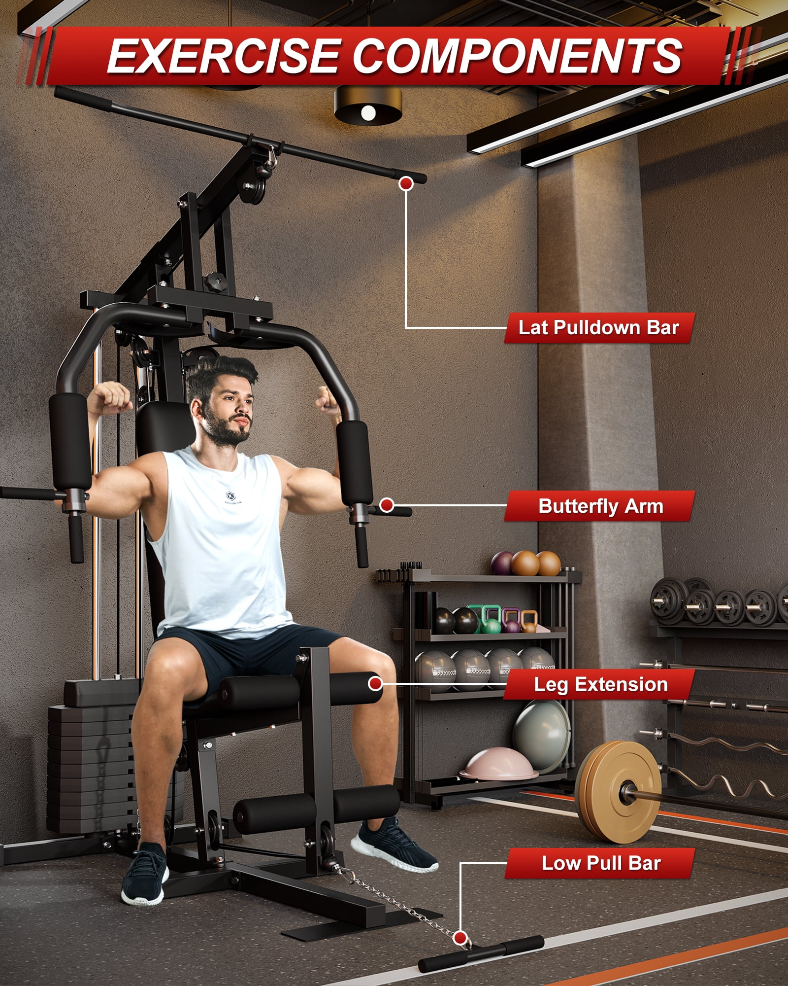 TEQIN Multifunction Workout Machine,Home Gym Equipment Workout Station, Smith Machine With 100lb Weight Stack, Leg Press, Lat Station For Full Body Training