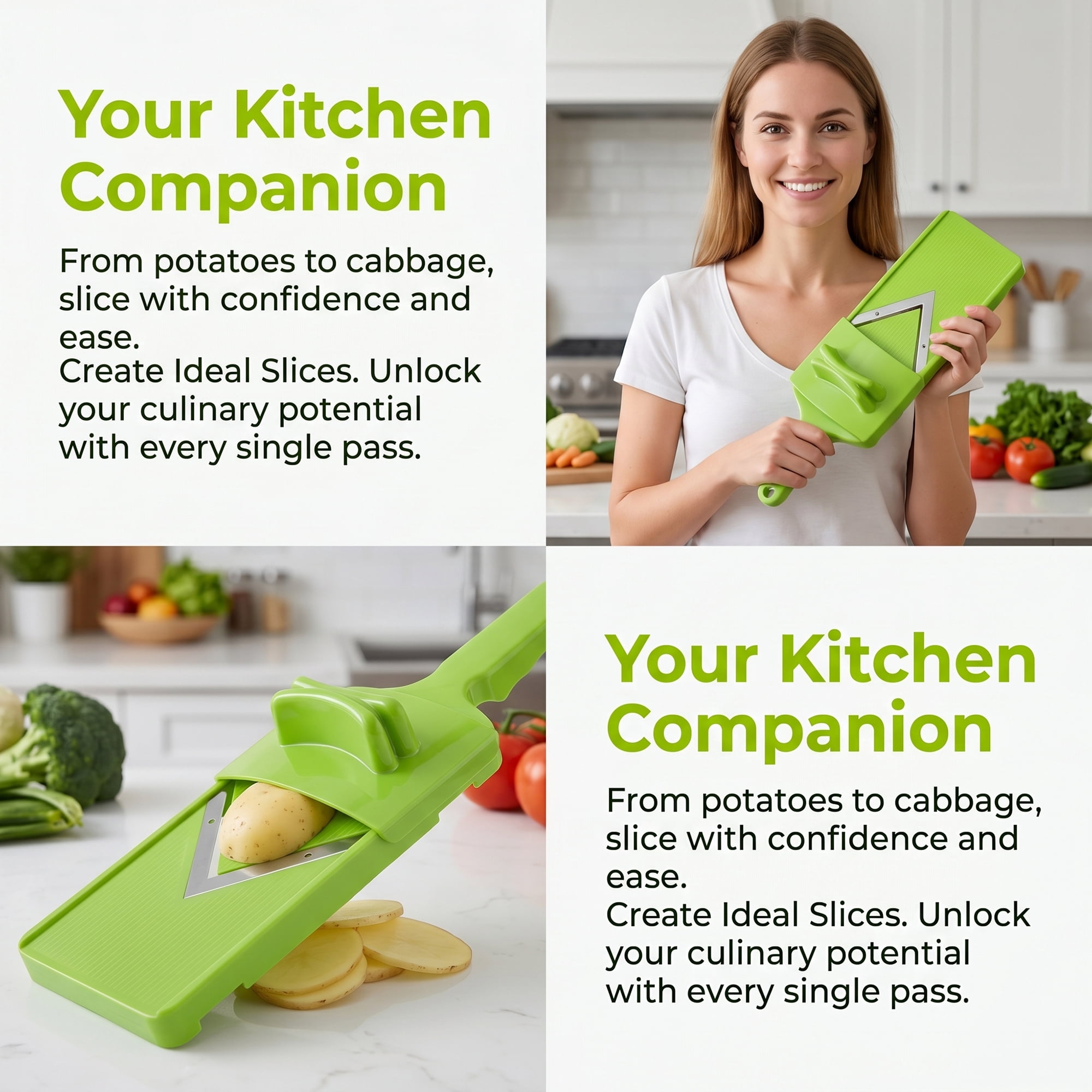 Unique Bargains Multifunctional Potato Slicer with Chopping Function Green 12.6"x3.9"