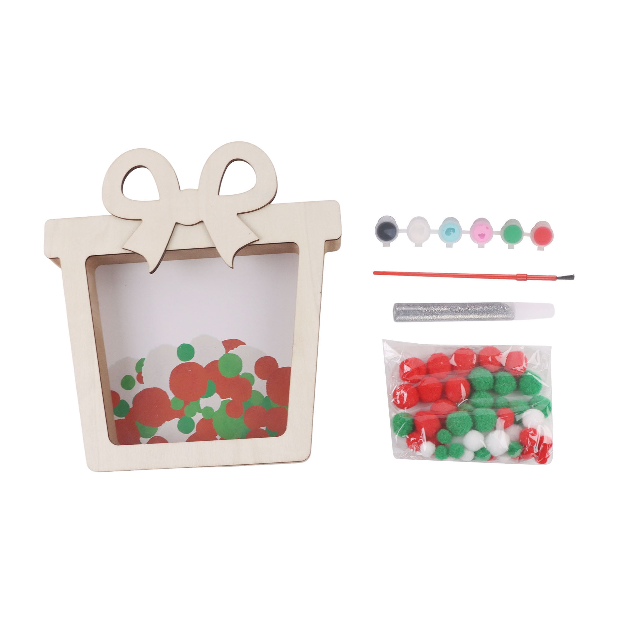 Holiday Time Fillable Present and Paint Kit, 8.5 x 9.17 x 1.26 Inch, Wooden Decoration, Unisex, Holiday