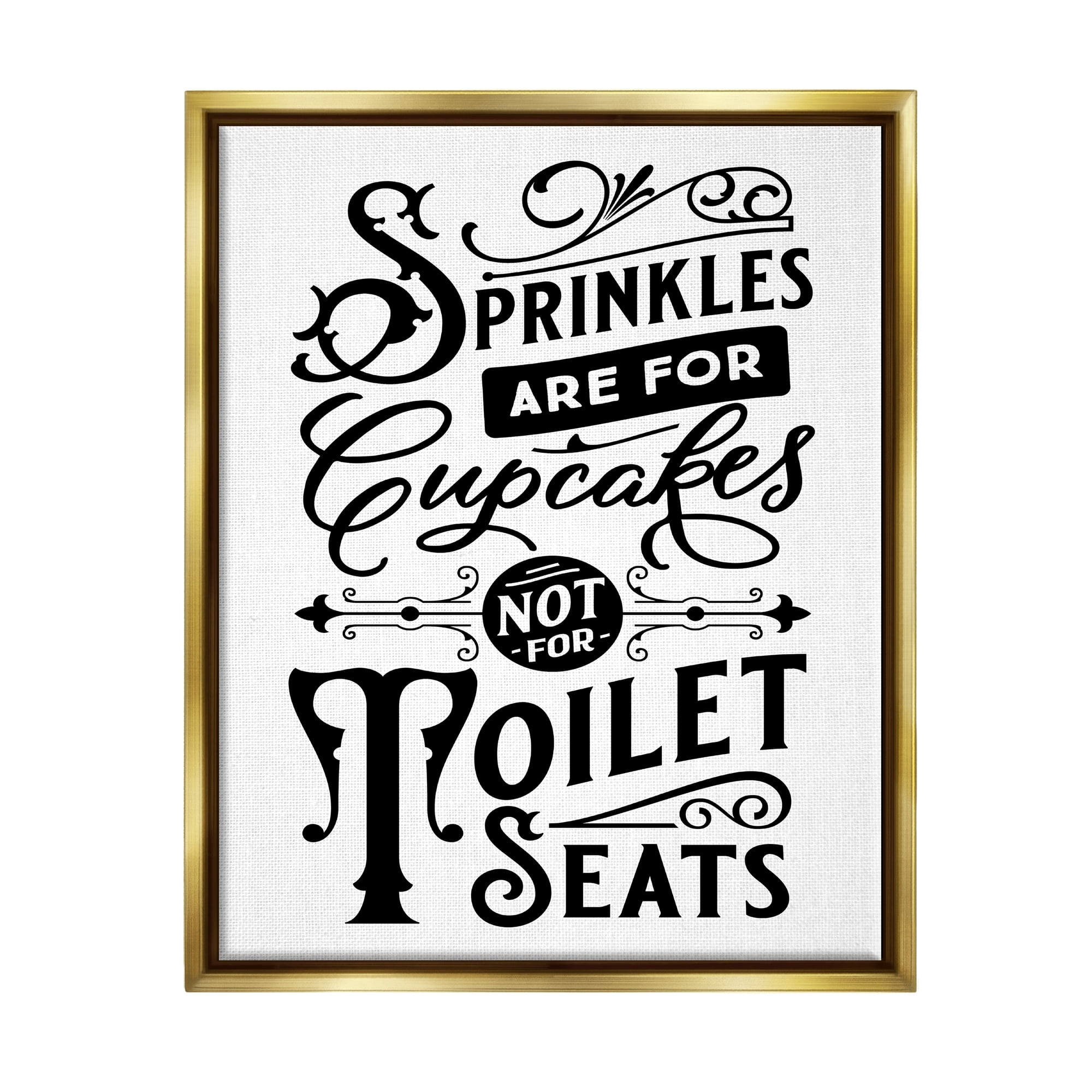 Stupell Industries Humorous Bathroom Toilet Seat Phrase Vintage Typography Graphic Art Metallic Gold Floating Framed Canvas Print Wall Art, Design by Lettered and Lined