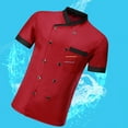 thumbnail image 6 of Pink Season Chef Shirt Double-breasted Patch Pocket Stand Collar Buttons Short Sleeves Cooking Restaurant Unisex Plus Size Chef Uniform Restaurant Garment, 6 of 7