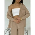 thumbnail image 5 of 2 Piece Outfits for Women Casual Lounge Sets Long Sleeve Button Down Shirts and Wide Leg Pants Sets Camel XXL, 5 of 10