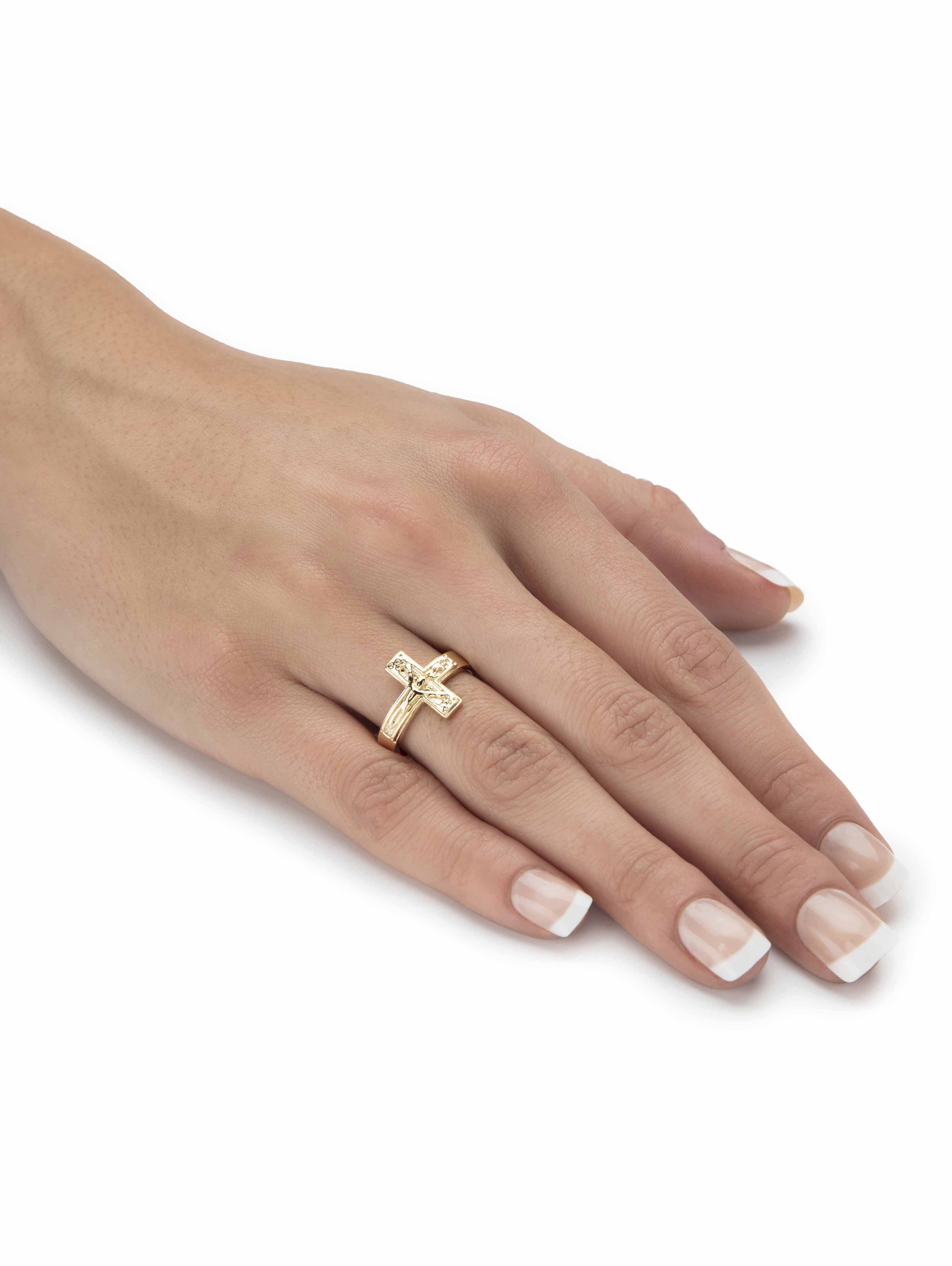PalmBeach Jewelry Horizontal Crucifix Cross Ring in 14k Yellow Gold-plated Sterling Silver