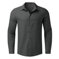thumbnail image 4 of Tisuna Boys Long Sleeve Button Down Shirt Child Solid Color Lapel Collar Tops Classic Fit Comfortable Kids School Festival Daily Wear Dark Gray Size 7-8 Years, 4 of 4