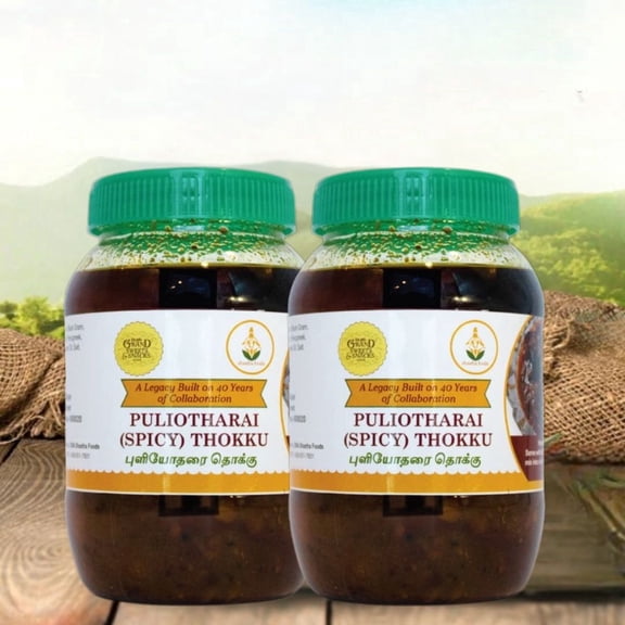 The Grand Sweets and Snacks Traditional Spicy Puliotharai Thokku Tamarind Rice Mix, 1000 G (pack of 2)