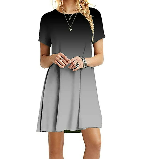YUNAFT Robes pour Femmes Liquidation Mode Femmes Décontractée Manches Courtes Col Rond Imprimée Robe Mini Ample pour Dames Vente