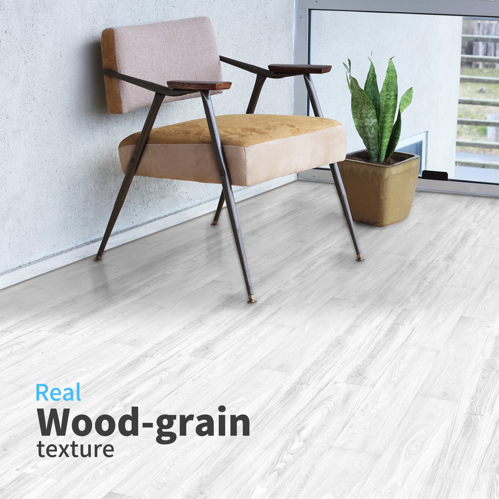 Art3d Self-Adhesive Flooring Peel and Stick Floor Tile Vinyl Wood Plank 12-Pack 18 Sq.Ft-White Washed