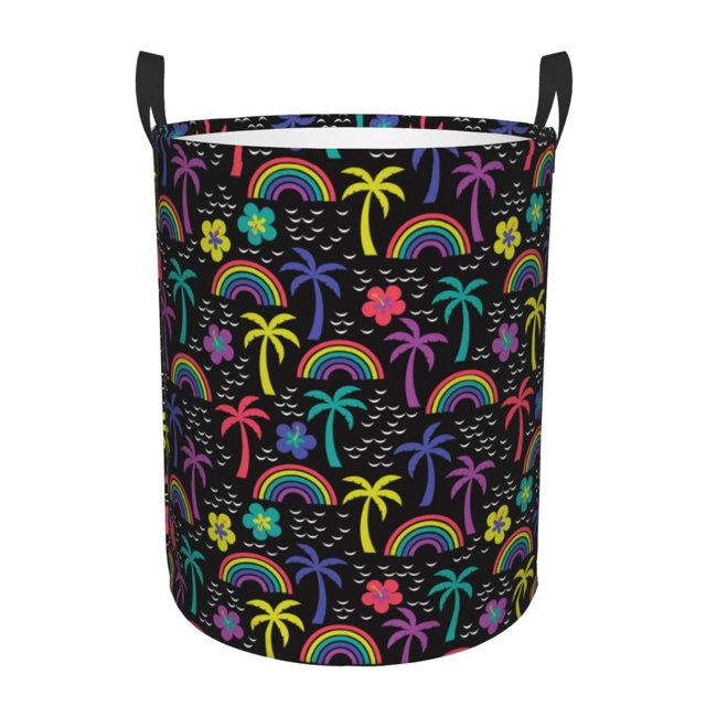 Fotbe Colorful Palms Cesto de Ropa con Asas, Cesto Impermeable de Gran Capacidad, Bolsa de Lavado para Dormitorio, Cesto de Ropa con Ruedas y Asas-Small