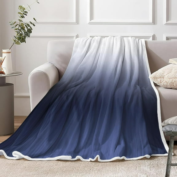 Blue Throw Blanket, Ombre Navy Blue Soft Flannel Blanket for Couch,Sofa Bed Room, Plush Lightweight Dark Blue Gradient Flannel Blanket, Cozy Microfiber Decorative Gift Throw Blanket