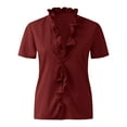thumbnail image 5 of Womens Summer Ruffle V Neck Short Sleeve Solid Print Casual Dressy T Shirt Top Womens Long Sleeve Shirts with Buttons Denim Shirts for Juniors T Shirts Blouse Half Half Tights Women's Button up Shirt, 5 of 6
