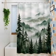 thumbnail image 3 of Forest Mountain Shower Curtain, 72" x 72", Misty Watercolor Green Trees Mountains Cloud Waterproof Bathroom Curtain Washable Shower Curtain Set with 12 Hooks, 3 of 8