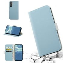 Dteck Wallet Phone Case for Samsung Galaxy S21 FE 5G 6.4",Magnetic Folio Flip Holder Card Slots Candy Color Leather Full Protection Protective Cover,Blue