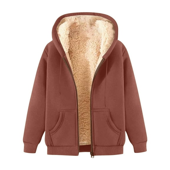 Mohiass Fleece Jacket Women Casual Full Zip Up Hoodie Warm Sherpa Lined Sweatshirt Fall Winter Coat with Pockets Brown 4XL