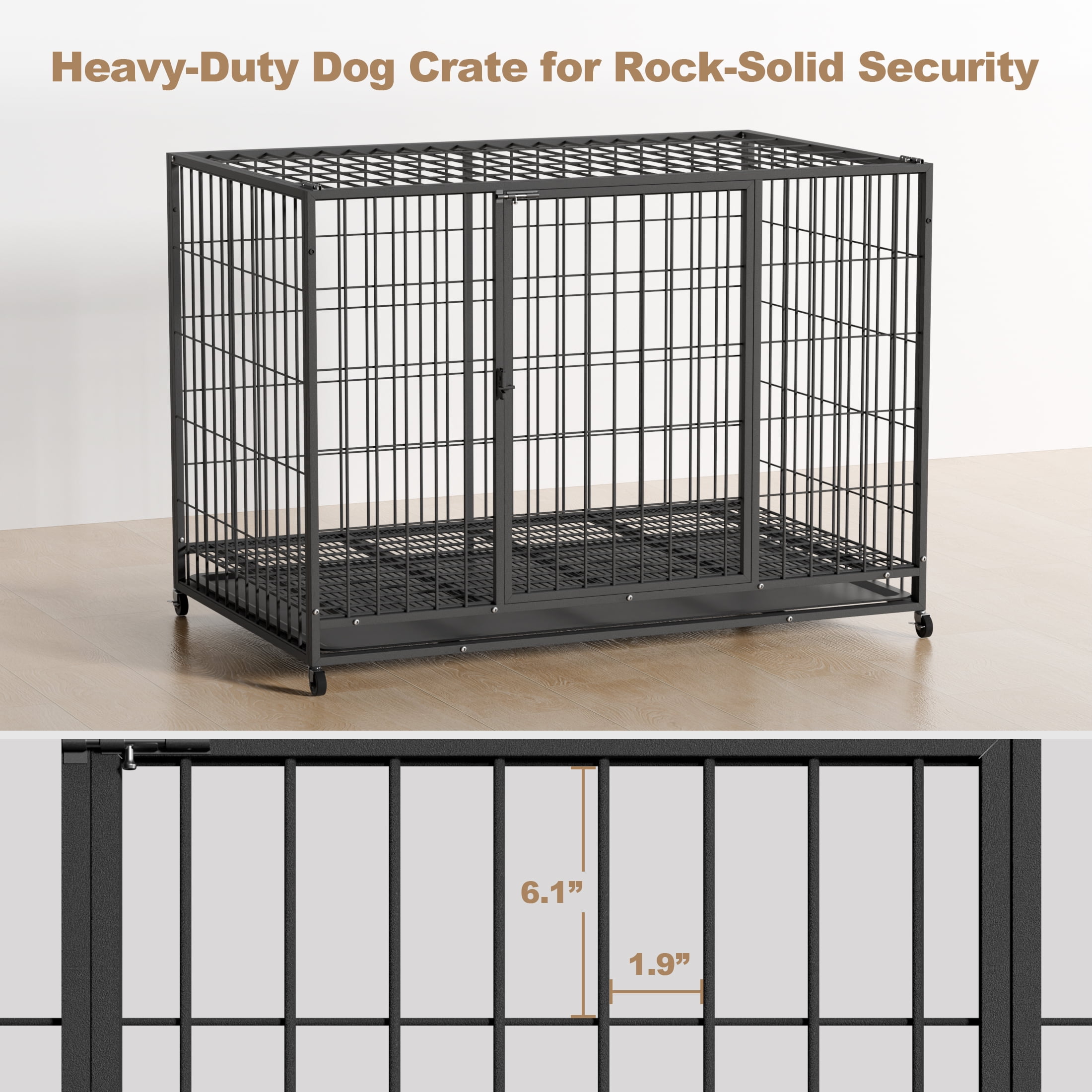 TIME RAY 48 inch Heavy Duty Metal Dog Crate for Large Dogs with RemovableTray, Double Door, Extra Large Dog Kennel for Yard Indoor Outdoor