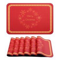Placemats Set of 6 Leather Placemats, Washable Kitchen Table Mat, Seasonal Holiday Christmas Place Mats for Party Red 17.7*11.8inch
