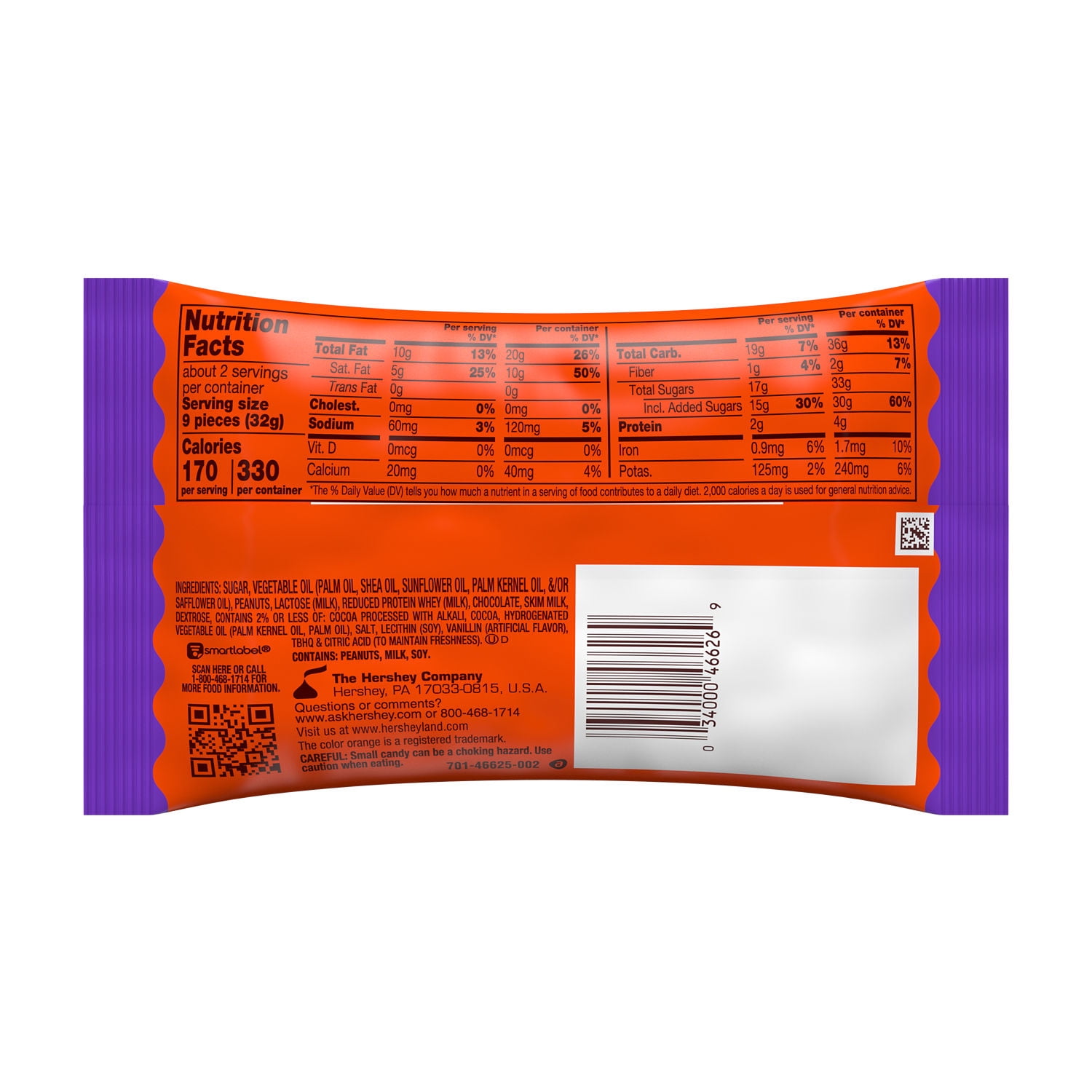 Reese's Unwrapped Chocolate Peanut Butter Creme King Size Mini Pumpkins, Candy Bag, 2.2 oz