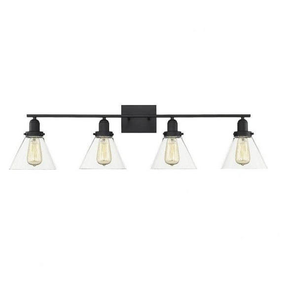 4 Light Bath Bar-Farmhouse Style with Vintage and Industrial Inspirations-10 inches Tall By 38 inches Wide-Black Finish Bailey Street Home