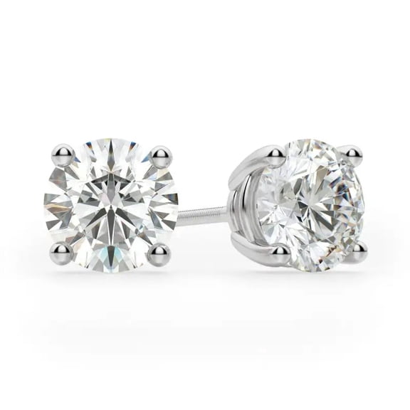 2 Carat Round Solitaire Diamond Stud Earrings | IGI Certified Lab Grown Diamond Stud | 14K White Gold | G - VS2 | Screw Backs