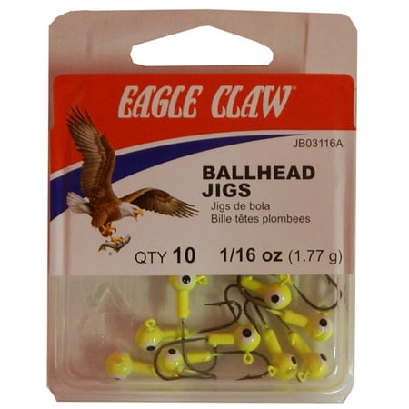 - Eagle Claw Ball Head Double Eye Jig Heads Chartreuse 1/16oz, 10/Pack, JB03116AH