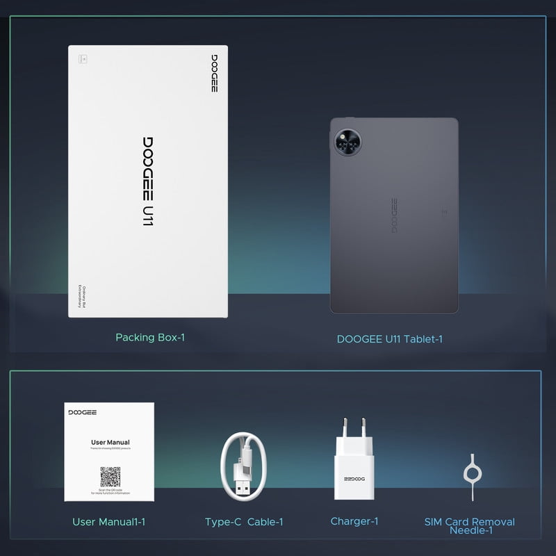 DOOGEE 11 Inch Android 16 Tablet with Gemini AI,16GB RAM+128GB/2TB Storage,Octa-Core Processor,8580mAh Battery,2.4G+5G WiFi / WidevineL1/Face ID/OTG