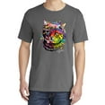 thumbnail image 2 of Wild Bobby,Cute Colorful Rainbow Cat Animal Lover Garment-Dyed Washed Look Short Sleeve Tees, Charcoal, X-Large, 2 of 3