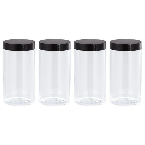 Uxcell Round Polyethylene Terephthalate Jars Clear Empty Containers with Black Screw Top Lid 4 Pack 17 oz
