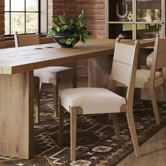 Nathan James Cove Boho Solid Wood Dining Chair with Woven Seagrass Back and Upholstered Seat, Flax/Light Brown